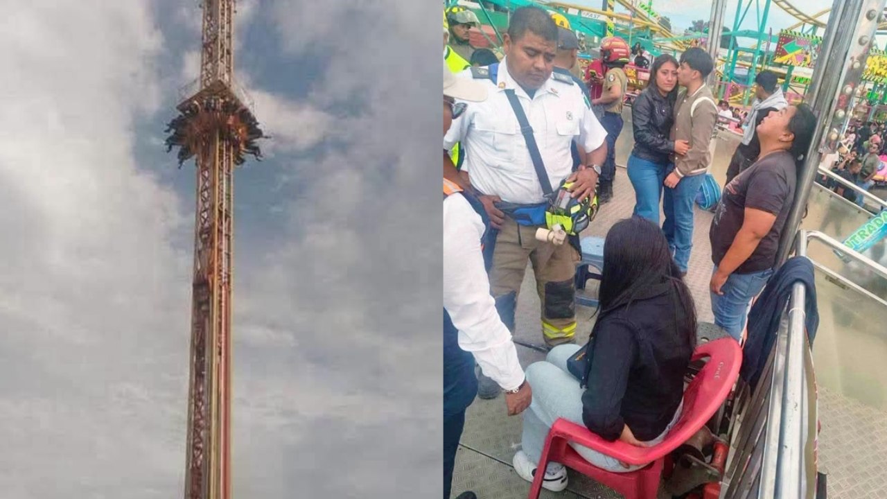 Falla juego mecánico en la Feria de Chalco 2026: Usuarios quedan suspendidos en el aire